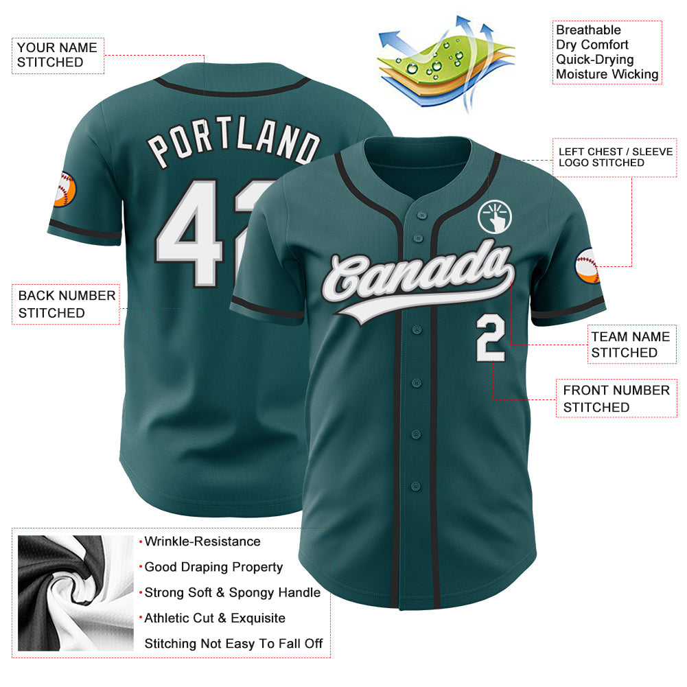 Custom Midnight Green White Gray-Black Authentic Baseball Jersey