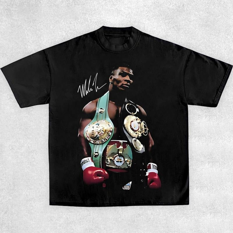 Mike Tyson T-Shirt, 90s Vintage Boxing Sport Legend Unisex Graphic Tee, Vintage Streetwear, Autographed T-Shirt Crewneck Clothing Cotton Menswear