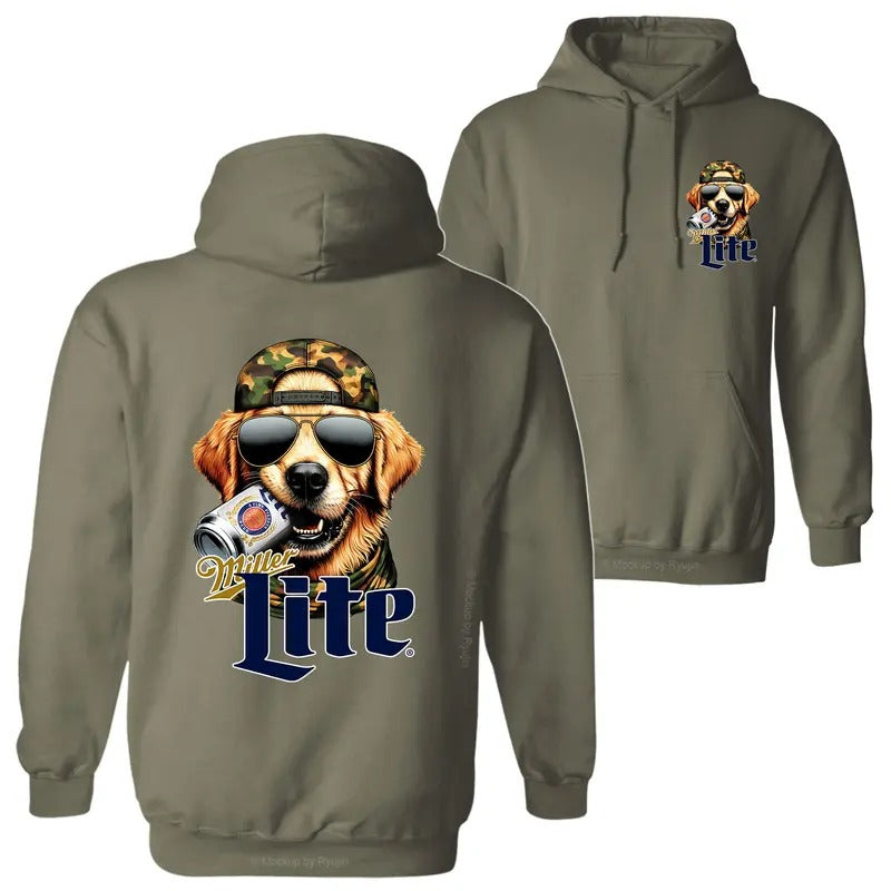 Miler Lite Golden Retriever Hunting Dog Hoodie T-Shirt, 2 Sided Graphic Printed Unisex Classic Comfort Cotton T-Shirt Menswear Sweatshirt