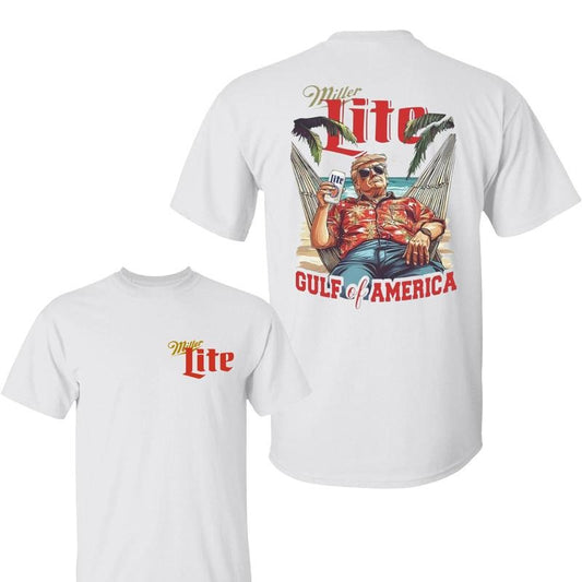 Miler Lite Red Design Trum Chillin on the Gulf of America Shirt, Miler Lite Shirt, Crewneck Graphic Printed Unisex Cotton T-shirt for Men for Women