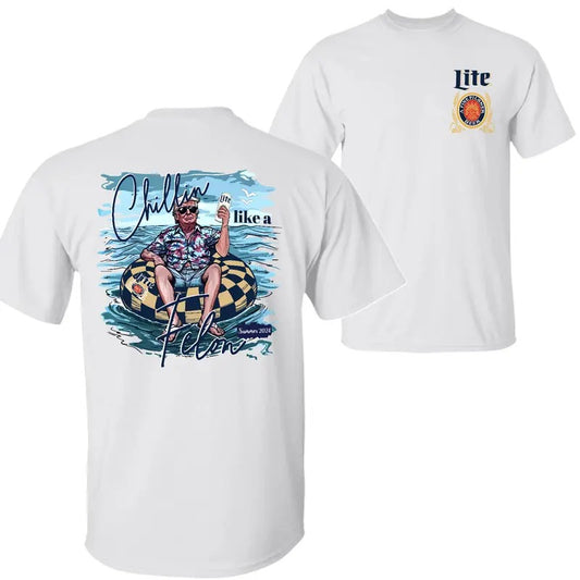 Miller Lite Beer Trump Chillin Like a Felon Summer 2024 T-shirt Sweatshirt Hoodie, Trump 2024 Shirt, Miller Lite Beer, Double Sided Graphic Printed Unisex Classic Comfort Cotton T-Shirts in all Sizes all Colors for Men and for Women