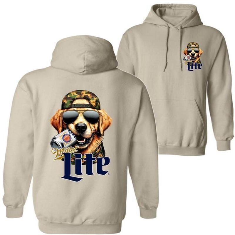Miller Lite Golden Hoodie 2 sides, Miller Lite Best Dog Friend Lovers Hoodie, Gift for Dad, Mom, Husband, Wives, Grandpa Unisex Cotton Fit