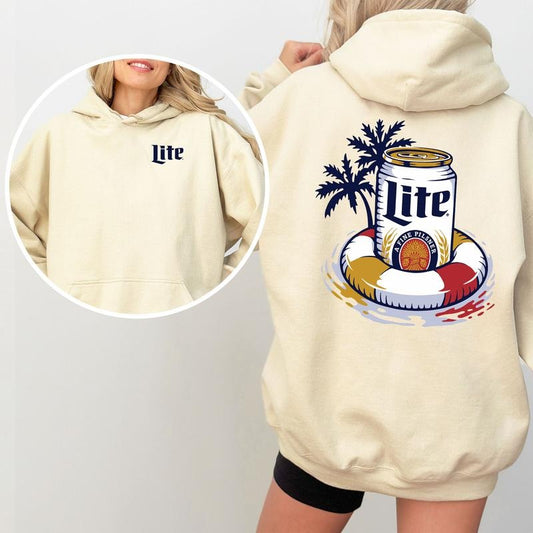 Miller Lite Inner Tube Hoodie, 2-Sided Beer Graphic Hoodie, Vintage Drinking Shirt, Unisex Casual Streetwear, Gift for Beer Lovers and Party Fans, Heavyweight Cotton Hoodie, Gift For Him, For Her