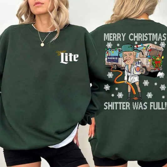 Miller Lite Merry Christmas For Trump 2 Side Unisex Sweater For Men - For Women,  Shitter Was Full Sweashirt, Vintage Christmas Tshirt, Casual Cotton Top Soft Pullover