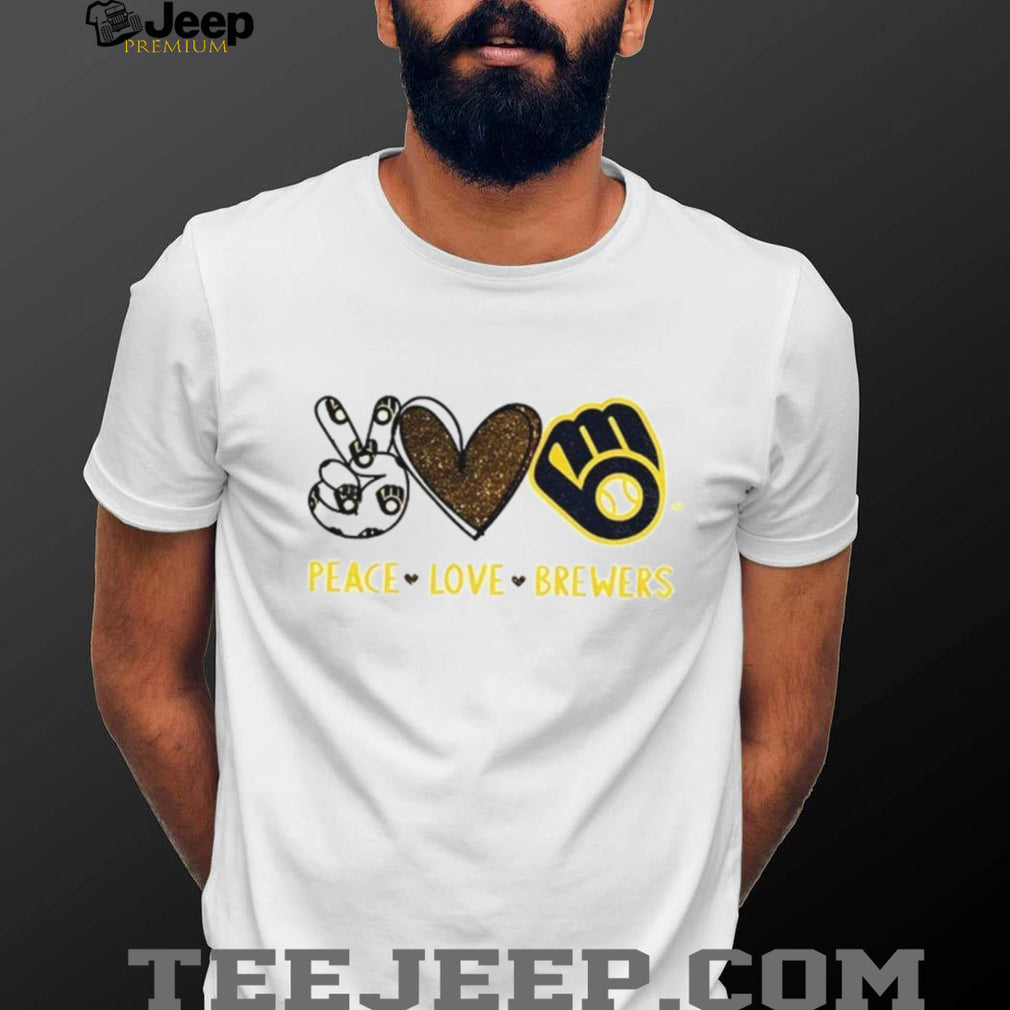 Milwaukee Brewers Peace Love Brewers MLB Baseball Glitter Logo T Shirt