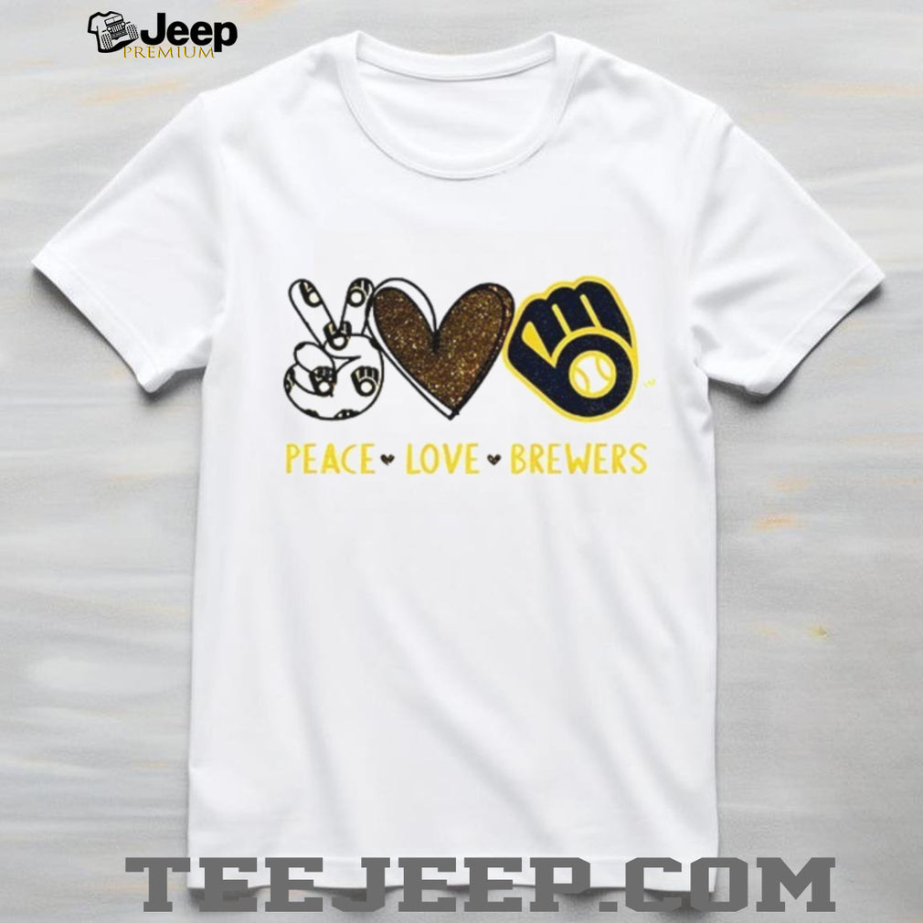Milwaukee Brewers Peace Love Brewers MLB Baseball Glitter Logo T Shirt