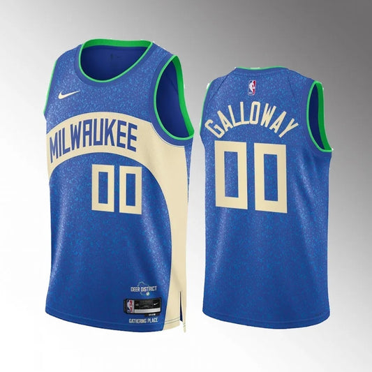 Milwaukee Bucks #00 Jaylin Galloway 2023-24 Blue City Edition Men Jersey Style 1