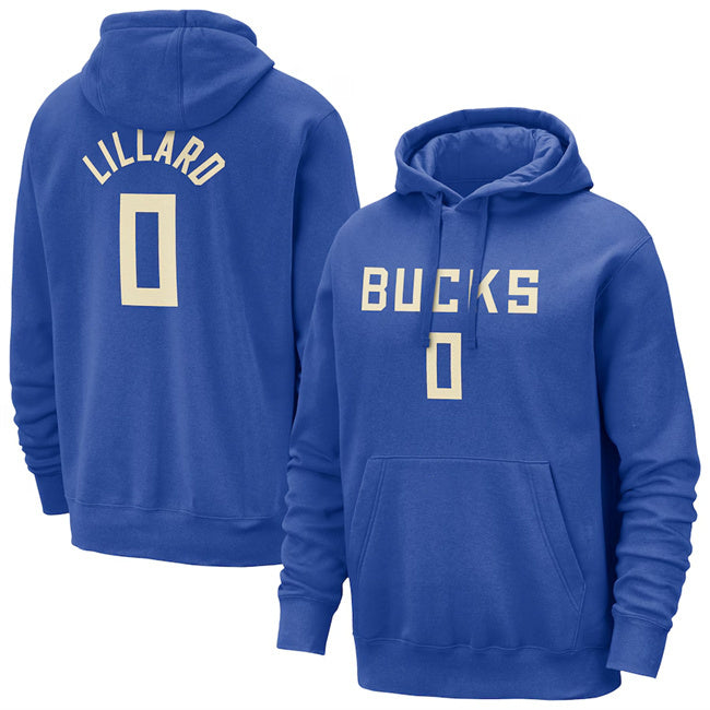 Milwaukee Bucks #0 Damian Lillard Royal 2024 25 City Edition Pullover Hoodie