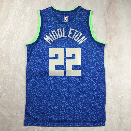 Milwaukee Bucks #22 Khris Middleton Hot Press Bucks 22 Blue City s-xxl Style 1