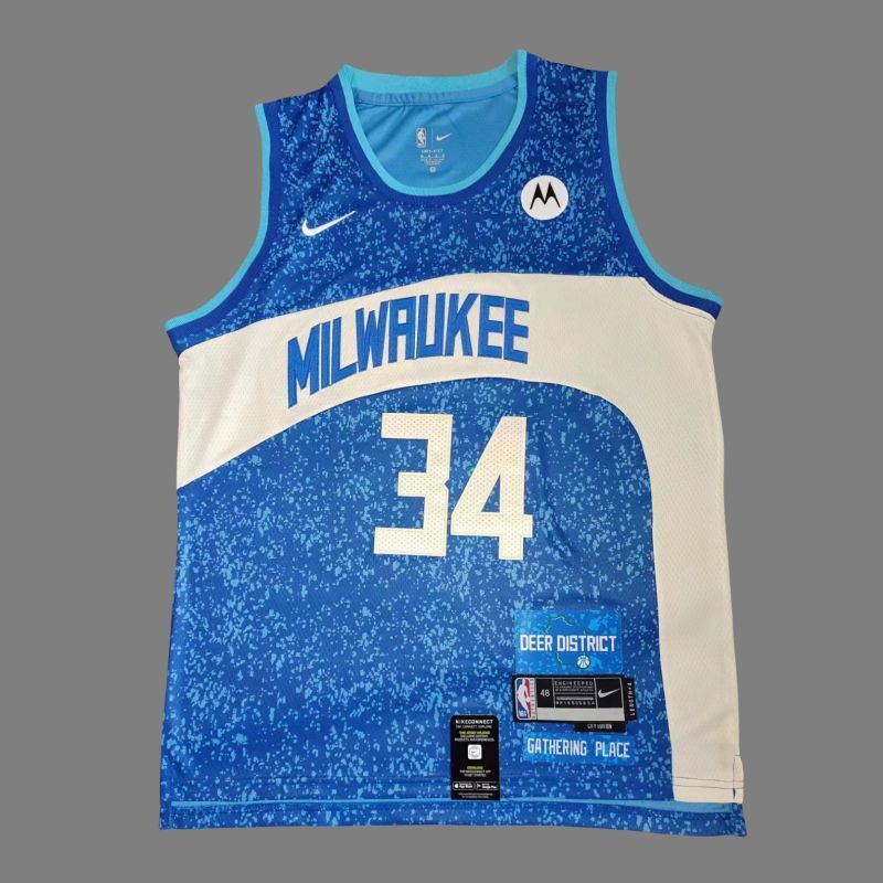 Milwaukee Bucks #34 Giannis Antetokounmpo Bucks 34 # Blue 24 New Season City Edition Jersey Style 2