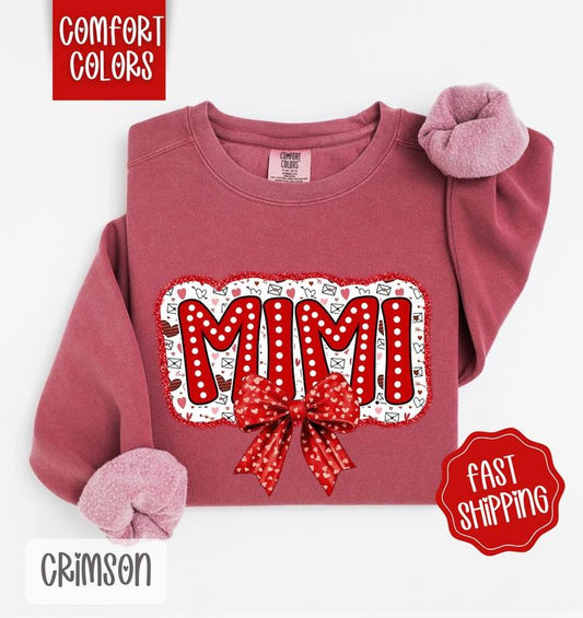 Mimi Valentine Sweatshirt Comfort Colors, Valentine's Day Women's Crewneck, Cute Women's Sweater