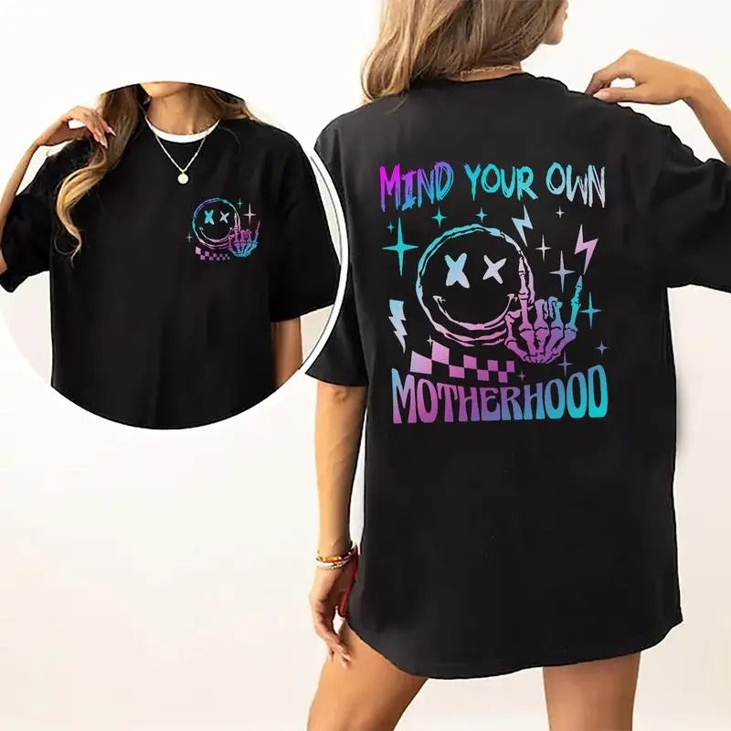 Mind Your Own Motherhood Shirt, Motherhood T-shirt, Cool Moms Graphic Printed Tee, Comfort Shirts For Women,  Collar Embroidered
