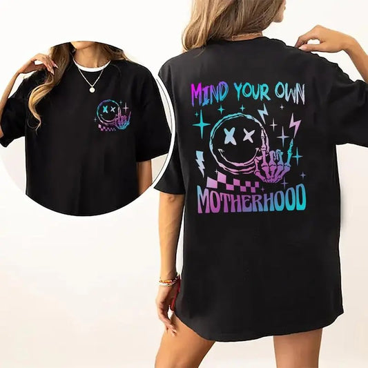 Mind Your Own Motherhood Shirt, Motherhood T-shirt, Cool Moms Graphic Printed Tee, Comfort Shirts For Women,  Collar Embroidered