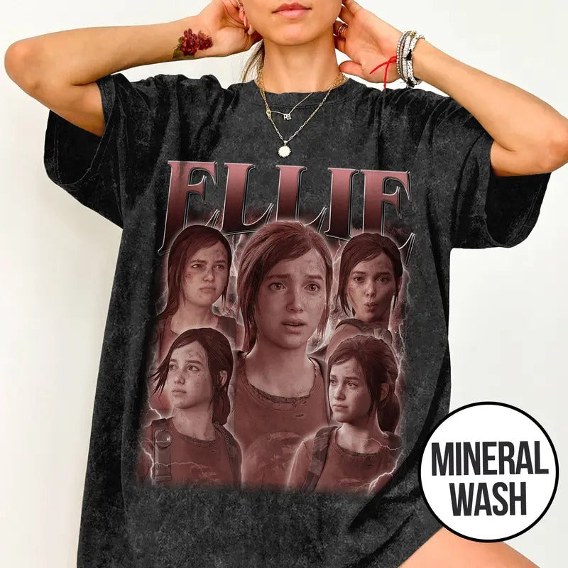 [ Mineral Wash ] Ellie TLOU Shirt, Vintage 90s Ellie TLOU Movie Shirt, Bootleg Rap Style Graphic Washed Shirt