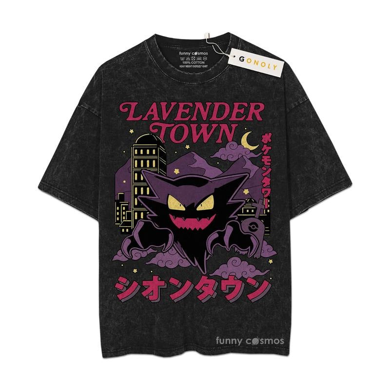 [ Mineral Wash ] Gengar Lavender Town Vintage Tee, Gengar TShirt, PKM Graphic Washed Style Shirt Hoodie, Sweatshirt