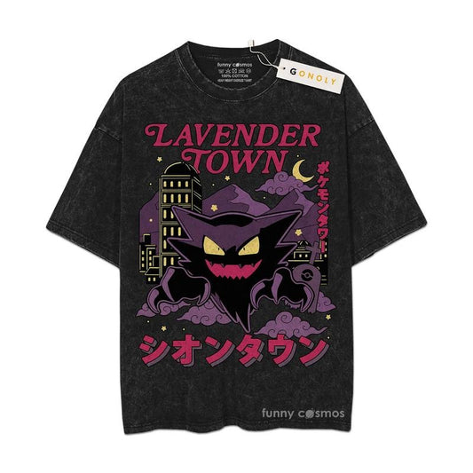 [ Mineral Wash ] Gengar Lavender Town Vintage Tee, Gengar TShirt, PKM Graphic Washed Style Shirt