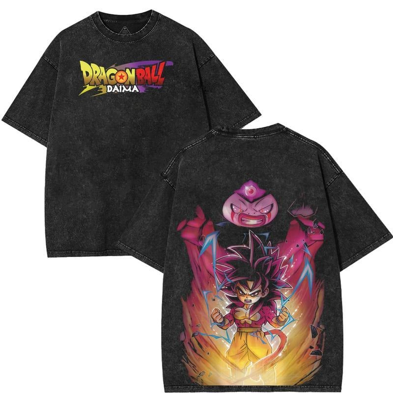 [ Mineral Wash ] Goku Ssj4 Super Saiyan 4 V2 Dragon Balll Daima Unisex Anime Manga Washed Cotton TShirt,Hoodie Anime Merch Graphic Tees Top Tshirt Casual Black
