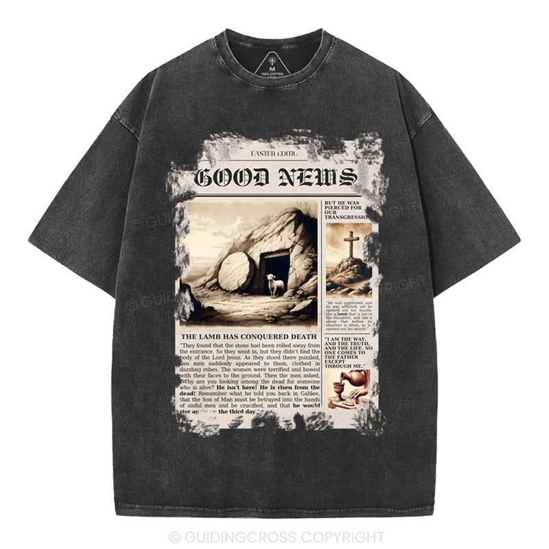 [ Mineral Wash ] Good News Christian Washed Shirt Jesus Graphic Washed Style Shirt Hoodie, Sweatshirt | WearSparks.com
