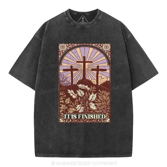 [ Mineral Wash ] It Is Finished Christian Washed Shirt Jesus Graphic Washed Style Shirt