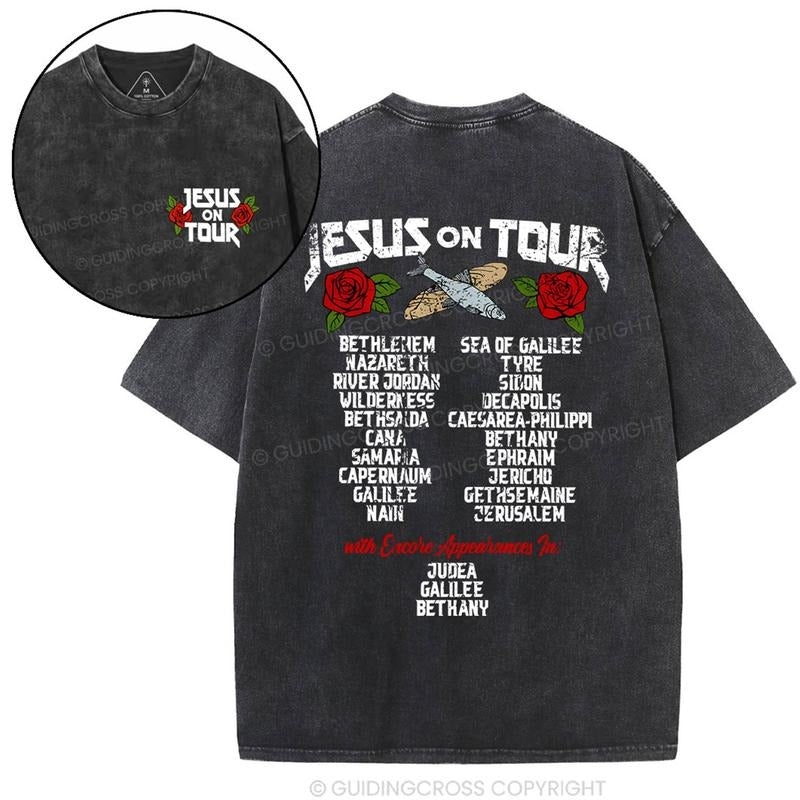 [ Mineral Wash ] Jesus On Tour Christian Washed TShirt Jesus Graphic Washed Style Shirt