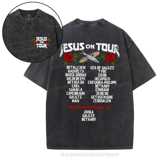 [ Mineral Wash ] Jesus On Tour Christian Washed TShirt Jesus Graphic Washed Style Shirt