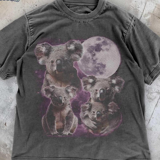 [ Mineral Wash ] Koala Moonlight Retro 90S TShirt , Moon Y2K Graphic Washed, Cosmic Animal Shirt , Koala Space Tee , Nature Wildlife Tee