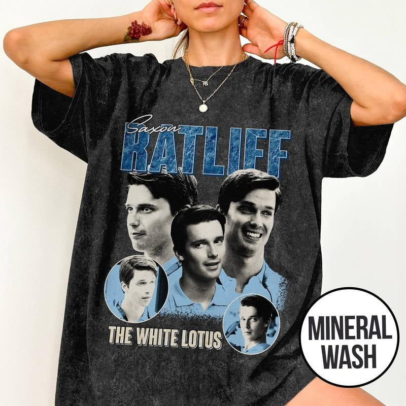 [ Mineral Wash ] Saxon Ratliff Shirt, The White Lotus Movie, Bootleg Rap Style Graphic Washed Shirt