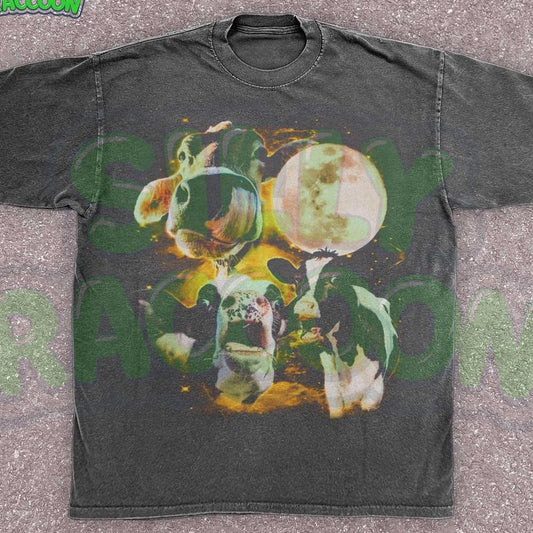 [ Mineral Wash ] Three Cow Moon Unisex Shirt, Surreal Cosmic Animal TShirt, Space Cows Moon Graphic Tee, Weird Farm Shirt, Absurdist Meme Tee, Farmer Washed Gift