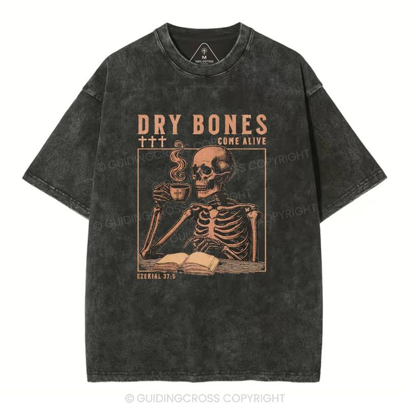 [Mineral Wash Shirt] Dry Bones Come Alive Christian Washed Shirt Jesus Graphic Style Shirt Casual Crewneck
