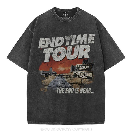 [Mineral Wash Shirt] End Time Tour Christian Washed Shirt Jesus Graphic Style Shirt Casual Crewneck