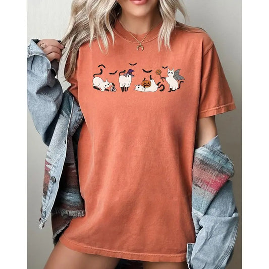 Mini Ghost Cats, Farm, Witch, Skull, Funny, Spooky, Aesthetic, Meme, Halloween, Costume, Tshirt, Women's, Comfort Colors Tee, Spooky, Tshirt, Witch, Pumpkin, Ghost, Skeleton