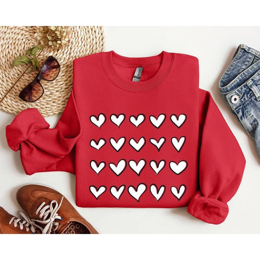 Mini Hearts Valentine's Sweatshirt, Retro Valentine's Day Sweatshirt, Crew Neck, Women's, Crewneck, Valentine's Day,...