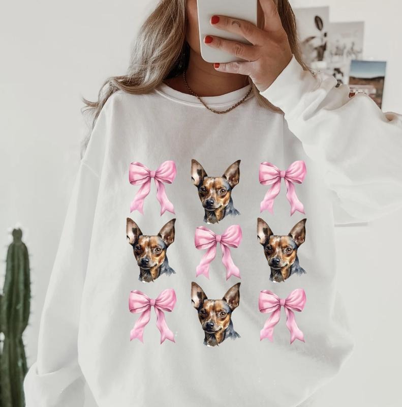 Mini Pincher with bows Sweatshirt ~ Sweatshirt Unisex Apparel Relaxed Fit Printed in the USA Clothing Womenswear Casual and Comfortable