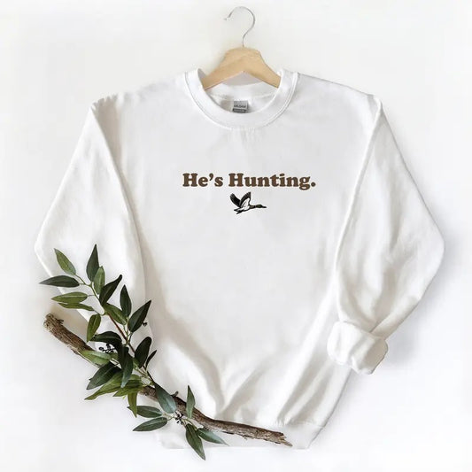 Minimalist He is Hunting Mallard Duck Sweatshirts Pullover Graphic Tee Unisex Retro T-shirt, Hunting Season 2025 2026 Cotton Fabric