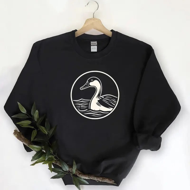Minimalist Mallard Duck graphic black Unisex Tshirt Sweatshirt Hoodie, for duck hunters, husbands and Mallard duck lovers Long Sleeve Cotton