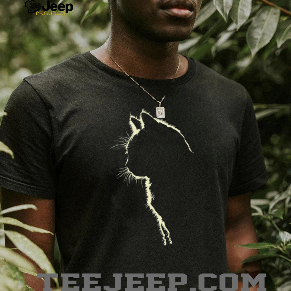 Minimalist White Outline Cat Silhouette Side Profile T Shirt