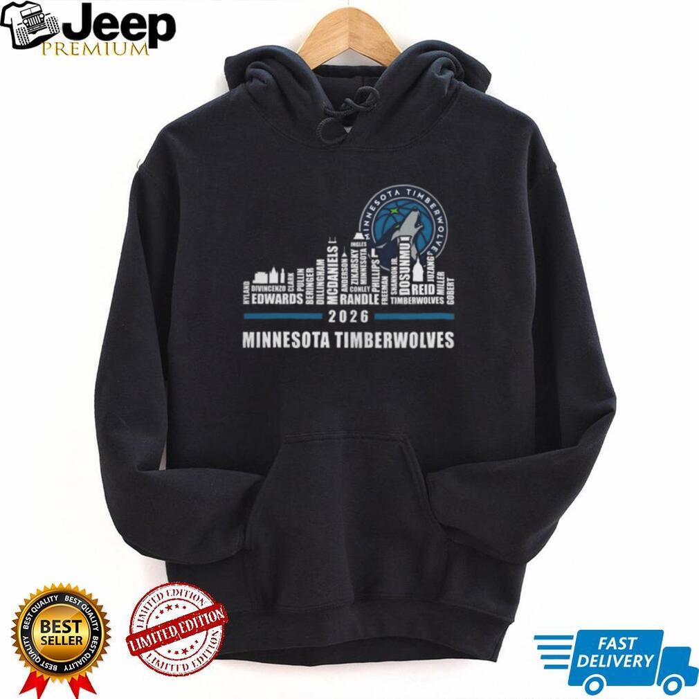 Minnesota Timberwolves City Skyline 2026 Season Roster Player Names Fans Vintage Black T Shirt