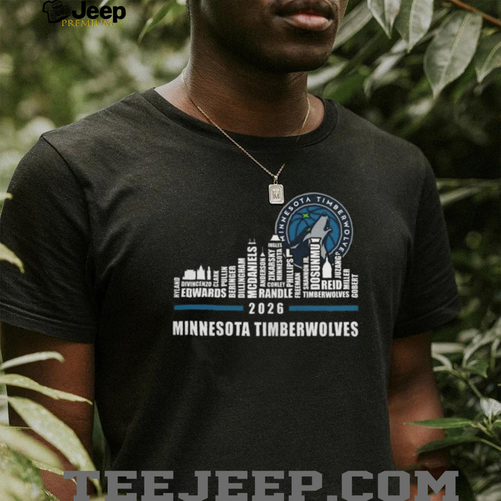 Minnesota Timberwolves City Skyline 2026 Season Roster Player Names Fans Vintage Black T Shirt