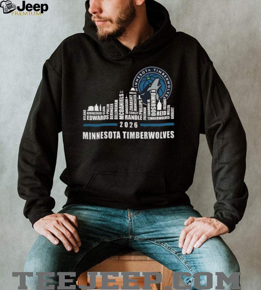 Minnesota Timberwolves City Skyline 2026 Season Roster Player Names Fans Vintage Black T Shirt