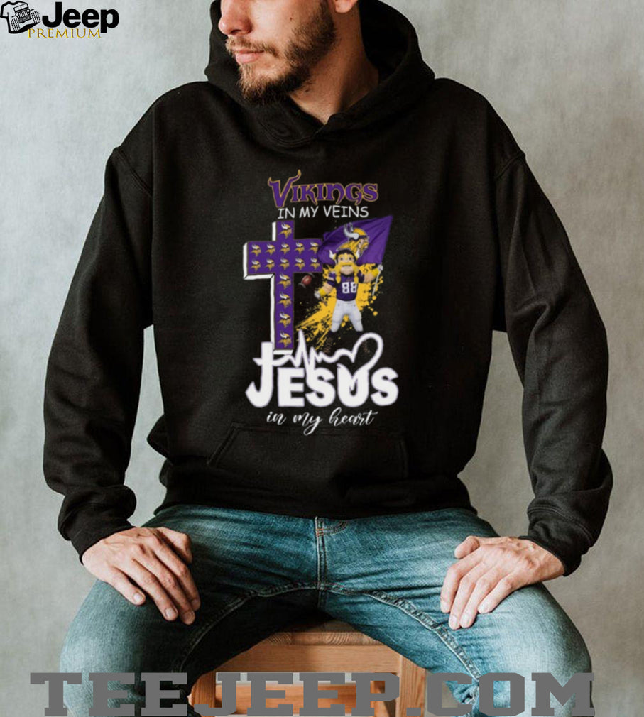 Minnesota Vikings In My Veins Jesus In My Heart Mascot Cross T Shirt