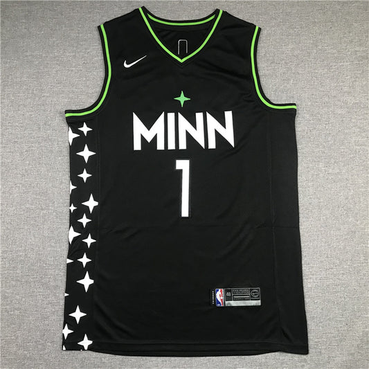 Minnesota Timberwolves #1 Anthony Edwards 21 Timberwolves 1 Black City Edition Style 2
