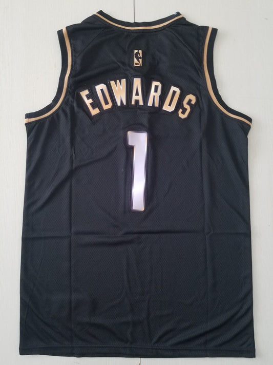 Minnesota Timberwolves #1 Anthony Edwards Timberwolves 1 Black Gold S-XXL Style 1
