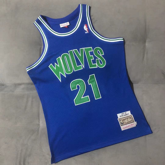 Minnesota Timberwolves #21 Kevin Garnett 1997-98 Authentic jersey blue Style 8