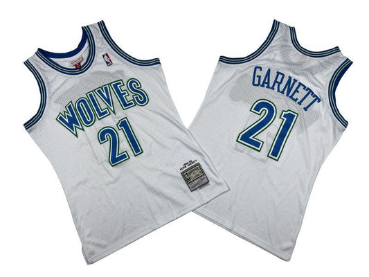 Minnesota Timberwolves #21 Kevin Garnett Timberwolves 21 # White 95-96 Season Mitchell Retro Jersey -- Kevin . Garnett Style 1