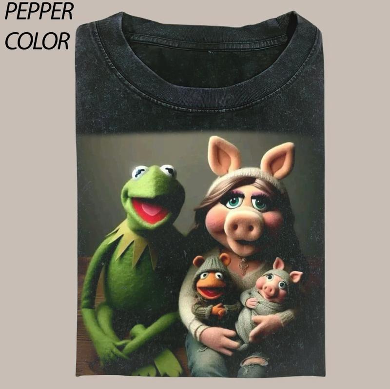 Miss Piggy Family Funny Graphic Tees - Vintage Short Sleeve T-Shirt for Women - 100% Cotton - All Seasons - Menswear, Top