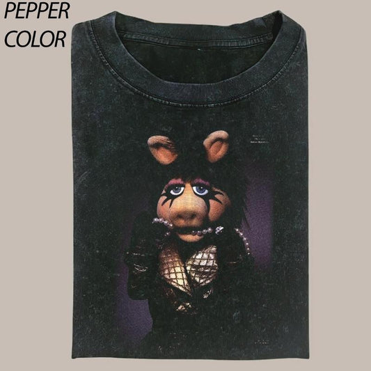 Miss Piggy Rock Girl Funny Graphic Tees - Vintage Short Sleeve T-Shirt for Women - 100% Cotton - All Seasons - Menswear, Top