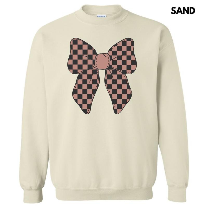 Mocha Checker Bow Sweatshirt 'NLB' T-Shirts, Hoodie | WearSparks.com
