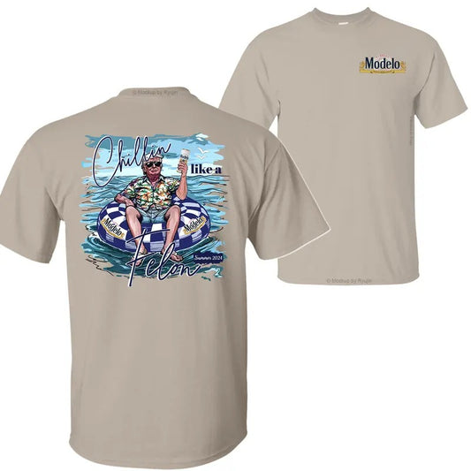 Modelo Beer Trump Chillin Like a Felon Summer 2024 T-shirt Sweatshirt Hoodie, Trump 2024 Shirt, Modelo Beer Shirt, Double Sided Graphic Printed Unisex Classic Comfort Cotton T-Shirts in all Sizes all Colors for Men and for Women