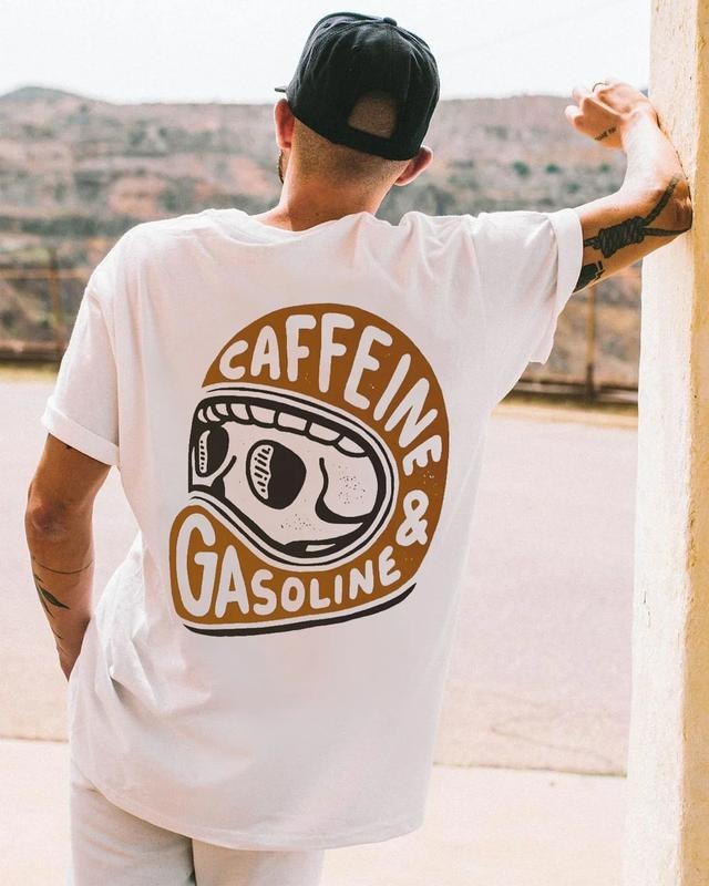 Modern Orange Caffeine & Gasoline White Print T-shirt - Naughty Clothes Men Hoodie, Sweatshirt | WearSparks.com