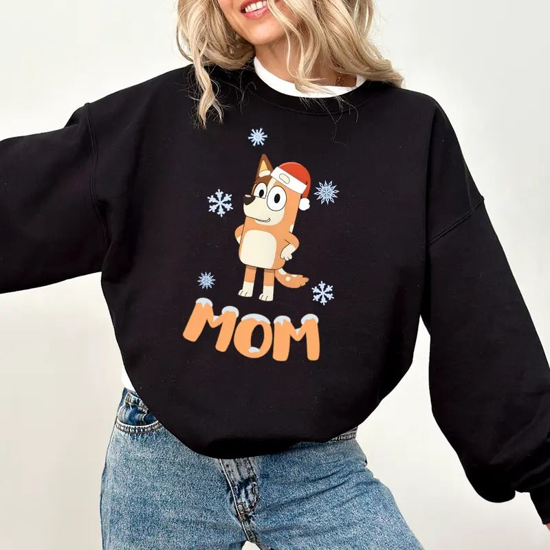Mom Blueys Christmas Sweatshirt, Family Matching Holiday Shirts, Dad and Mum Blueys Designs, Merry Blueys Sweatshirt, Christmas Gift,  Cute Blueys Holiday Sweatshirt